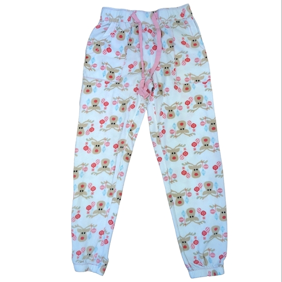 ❗$ Bundled❗ KENSIE White Reindeer Print Fleece Jogger Style Pajama Pants - Picture 2 of 5